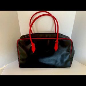 Lancôme black and red handbag tote with size similar to bowling bag. Great size